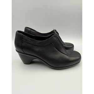 Easy Spirit Womens Size 7.5W Black Leather Zip Front Comfort Shoes Low Heel NEW